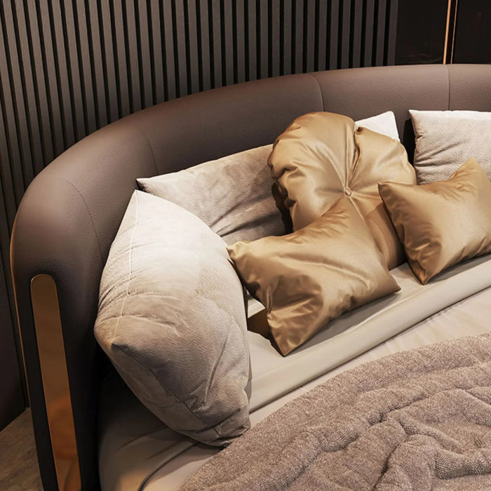 Light Luxury Couples Round Bed Villa Master Bedroom Double Bed High-End Atmosphere Luxury Leather Bed