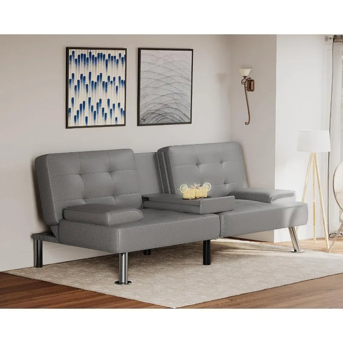 Flamaker Futon Sofa Bed Modern Faux Leather Couch, Convertible Folding Futon Couch Recliner Lounge