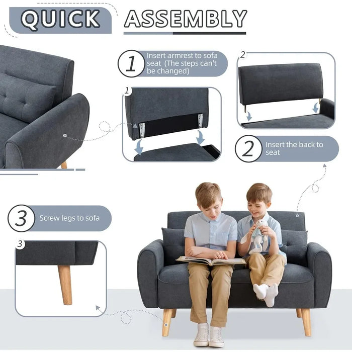 living room sofas 47" Loveseat Wood Sofa, Brown, Easy Assembly, Comfortable Cushions couch sofas