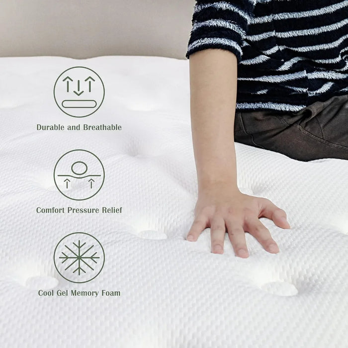 10" Hybrid Queen Mattress in A Box with Pocket Spring Memory Foam for Cool Sleep and Stress Relief