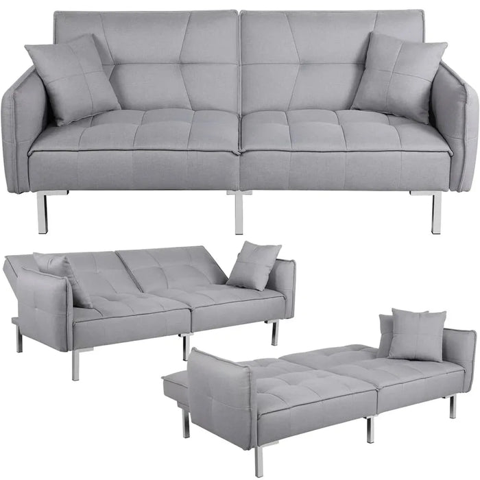 Alden Design Fabric Covered Futon Sofa Bed with Adjustable Backrest, Gray  living room furniture living room sofa furniture sofa