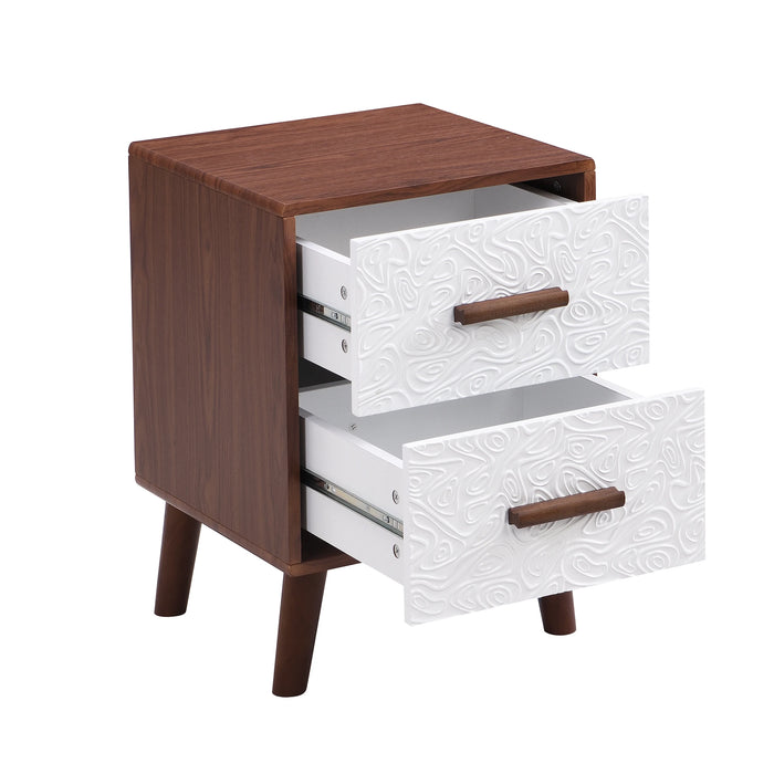 3-Piece Set: TV Stand & 2 End Tables with Drawers, Embossed Patterns, Brown+White - Elegant Living Room Ensemble