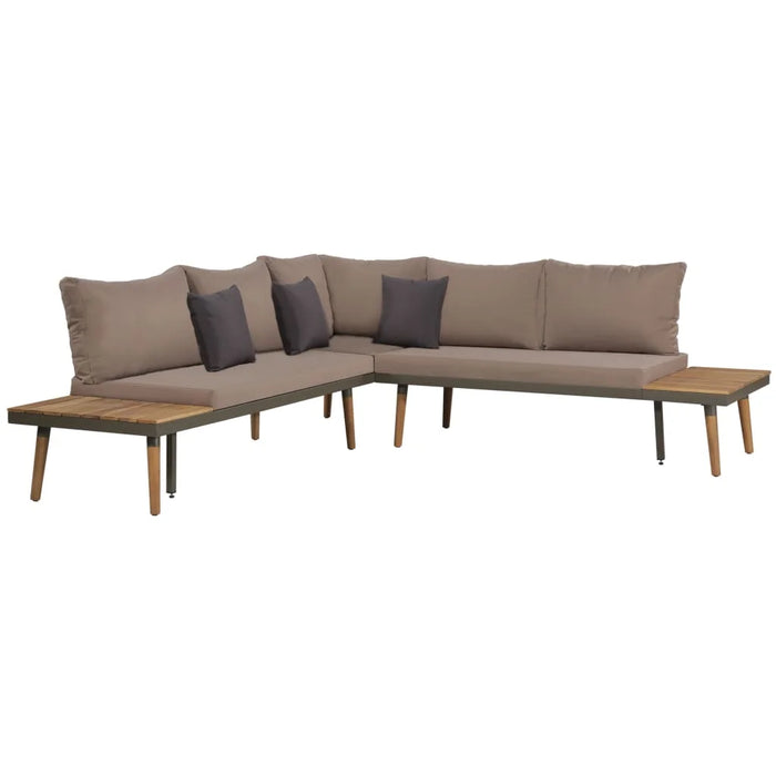 4 Piece Patio Lounge Set with Cushions Solid Acacia Wood Brown Outdoor Table and Chair Sets Outdoor Furniture Sets