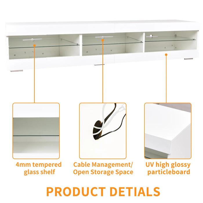 Modern LED TV Stand with Storage and Glass Shelves High Glossy TV cabinet Table