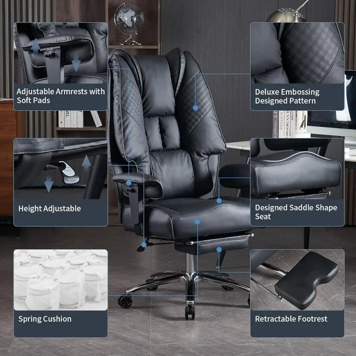 Big and Tall Office Chair 400lbs Wide Seat,Leather High Back Executive Office Chair with Foot Rest,Ergonomic Office Chair Lumbar