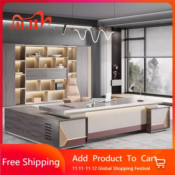 Luxury Office Desk Storage Wooden L Shaped Console Monitor Drawers Workbench Desk Table Executive Escrivaninha Office Furniture