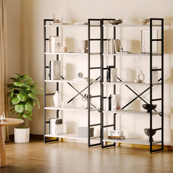 Classically Tall Bookcase Shelf 2 Pieces 5 Tiers Bookshelf Industrial Book Rack Librero Storage Furniture Living Room Home