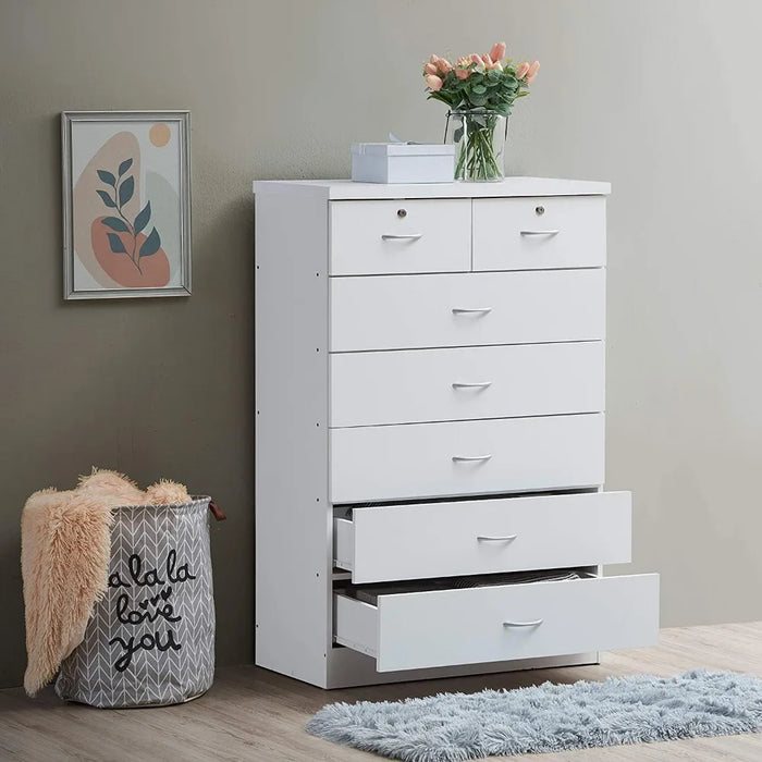 31.5 Inch Wide Chest of Drawers Kitchen Cabinet Storage Shelf 7 Drawer Wood Dresser for Bedroom Living Room Furniture