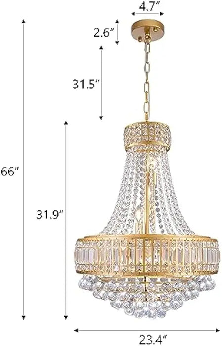 Wellmet Gold Crystal Chandelier Lights 23.4 inch, 8-Light Large French Empire Country Entryway Chandelier Lighting,