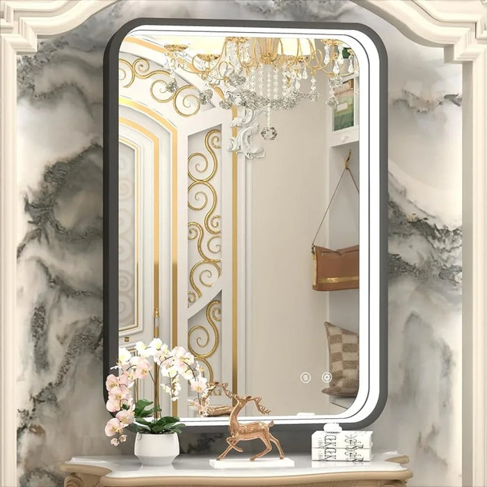 Bathroom mirror, black metal frame LED makeup mirror, wall mounted anti fog adjustable bathroom lighting makeup mirror