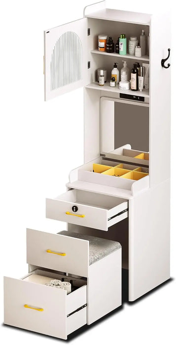 Small Vanity Desk with Mirror and Lights, White Makeup Vanity Table with Drawers for Small Space, Small Corner Vanity Desk Set D