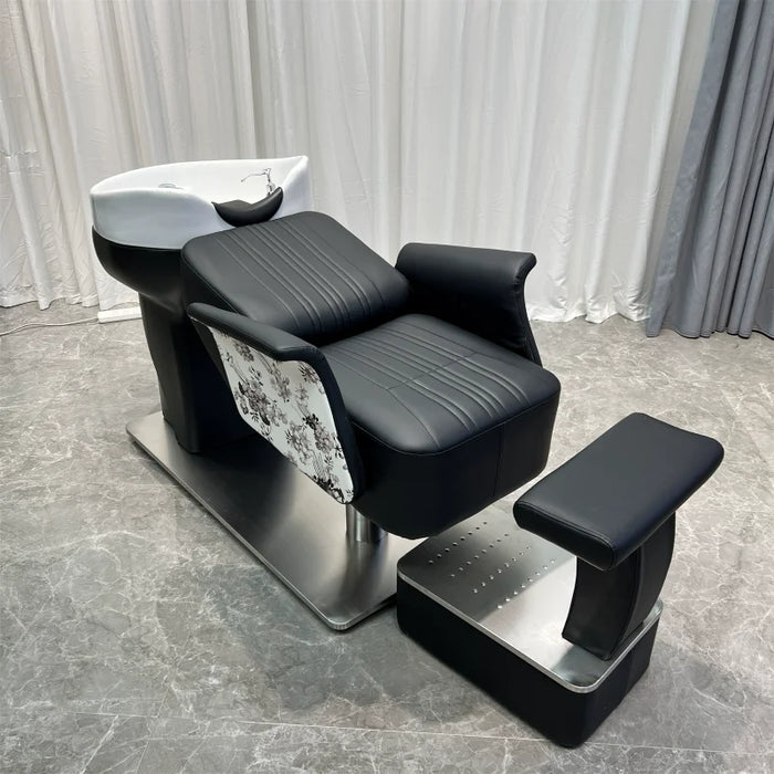 Massage Customization Shampoo Chairs Barber Shop Stainless Steel Half Lying Shampoo Chairs Massageador Salon Furniture QF50SC