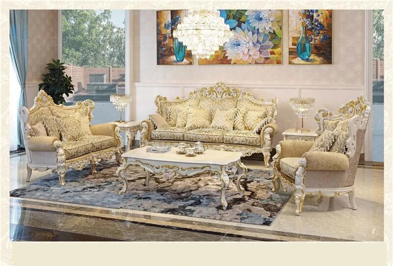 European solid wood sofa French luxury villa living room Custom high-end fabric sofa set