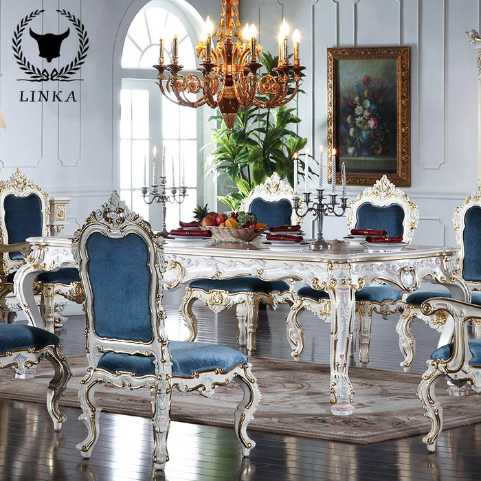Carved wood dining table European pastoral style French dining table classical long dining table gathering table