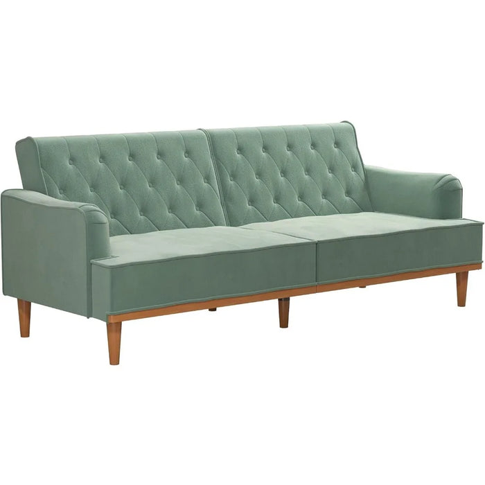 Sofa Bed Multi-functional Split Design, Cyan Velvet, Suitable for Small Spaces, Retro Convertible Sofa Bed Futon