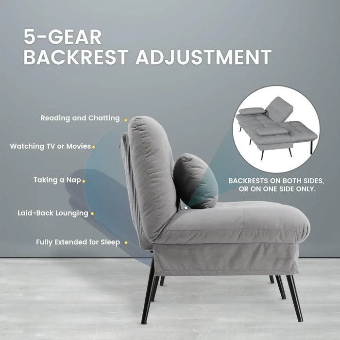 Convertible Futon Sofa Bed, 68" Fabric Futon Sofa with Adjustable Backrest for Living Room Furniture (Grey)