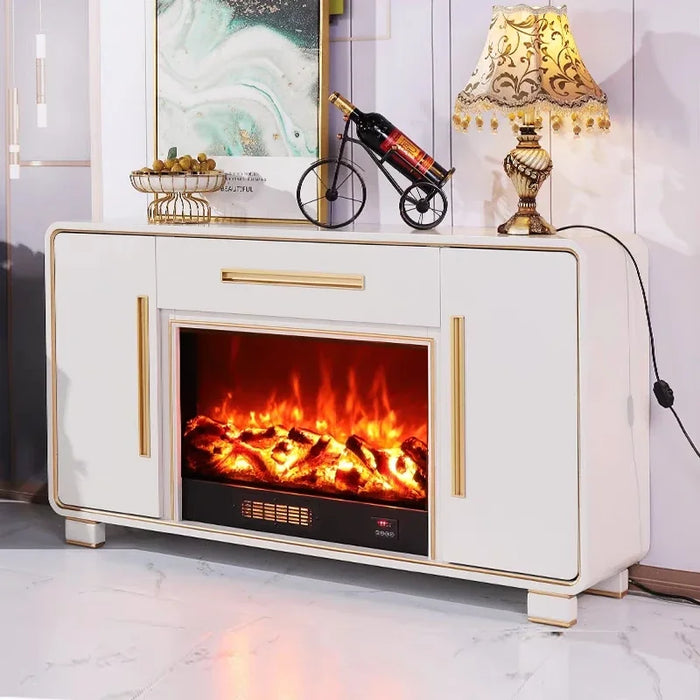 Beautiful Fireplace TV Table Luxury Side Cabinet Storage Cabinet Simulate Flames Modern Living Room Furniture