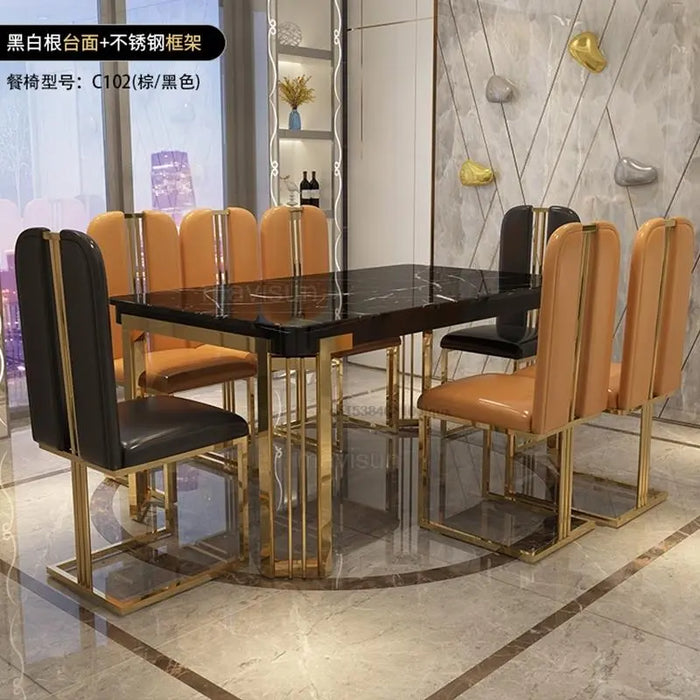 Nordic Light Luxury Marble Dinning Table New Modern Simple Rectangular Dining Table  Loft  Kitchen Furniture Table With Chairs