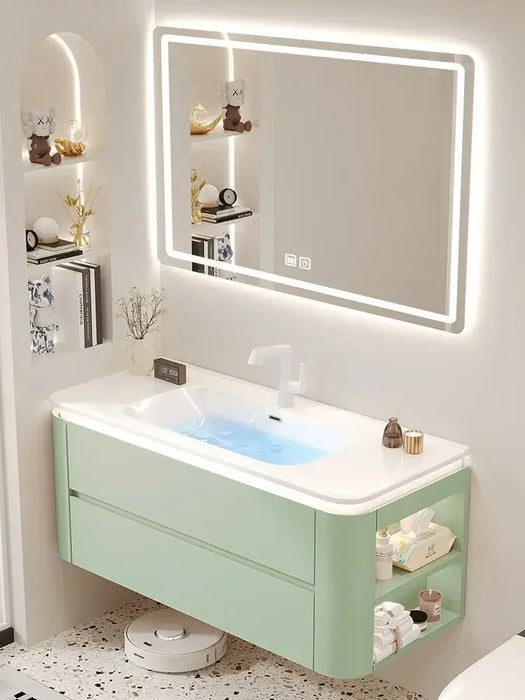 Simple Green Toilet Bathroom Cabinet Integrated Ceramic Plate Closet Wall Locker Sink Bathroom Cabinet Display Home Furniture