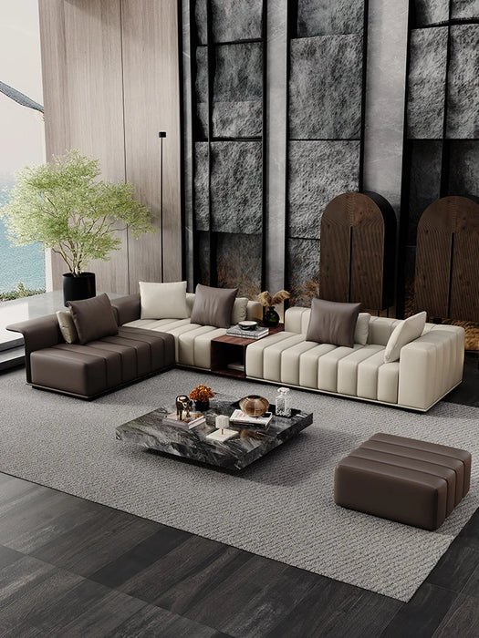 Customized Italian luxury minimalist piano key sofa large villa living room customized first floor cowhide piano leather sofa