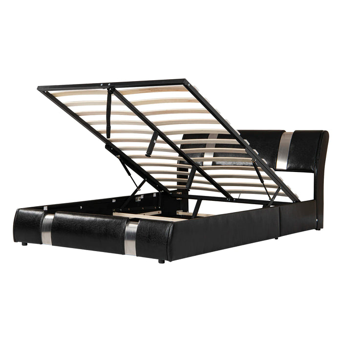 Queen Size Lift Up Storage Bed Frame with Stainless steel sheet,Upholstered Platform Hydraulic Bed Frame with Wood Slats,Suit fo