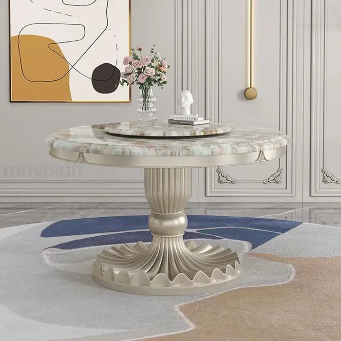 Kitchen Table And Chair Artist Style Light Luxury Beauty Texture Tabletop Design Base Round Ding Table With Marble Turntable