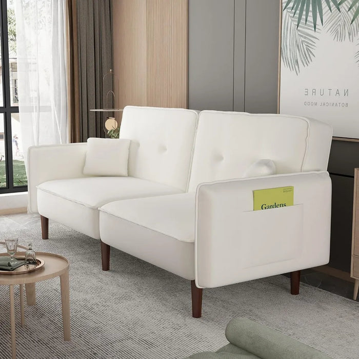 Convertible Futon Sofa Bed Sleeper Couch Folding  Living Room Linen Upholstered 75 INCH with Armrest & 2 Pillows & 3 Backrest