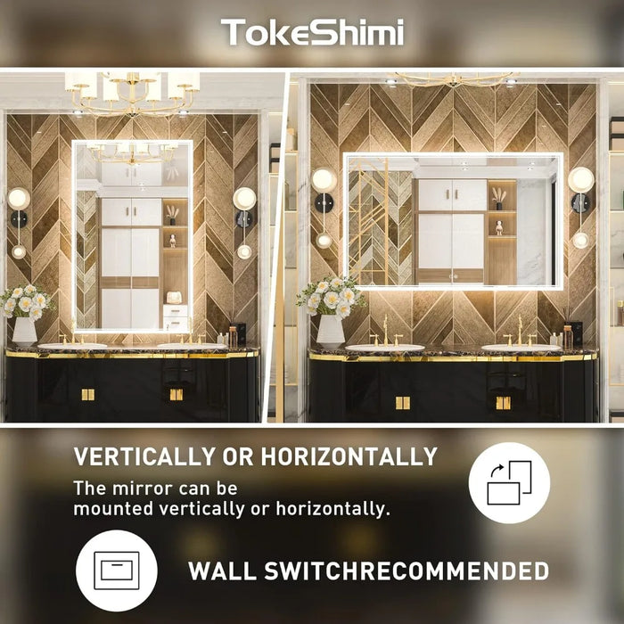 Bathroom Mirrors Free Shipping Mirror Bathroom Mirror Frontlit and Backlit 3-Color Home Decor Vanity Makeup Mirror Dimmable Bath