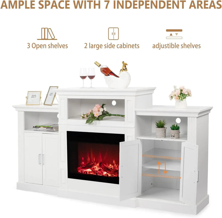 VINGLI Electric Fireplace with Mantel, Fireplace TV Stand for TVs Up to 85 Inch, Modern French Entertainment Center with
