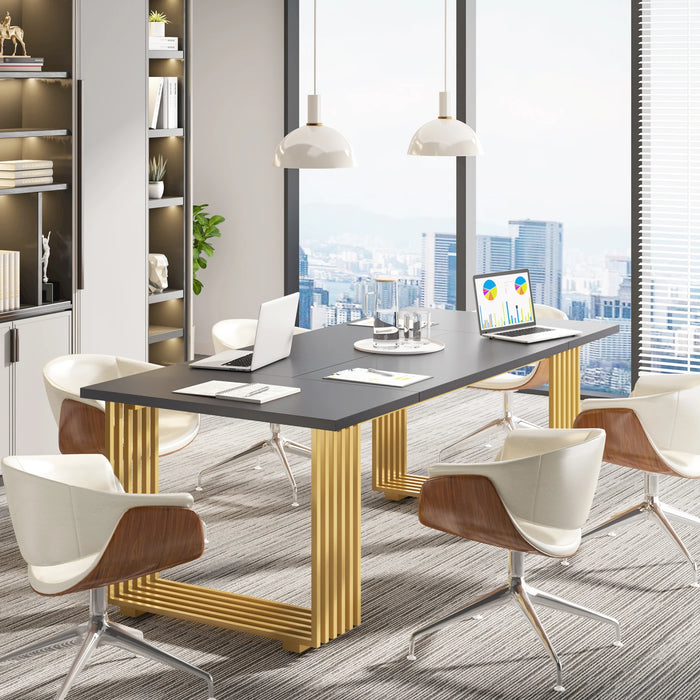 Tribesigns 70.9" Modern Executive Desk, Wood Office Desk, Grey Simple Computer Desk with Gold Metal Legs