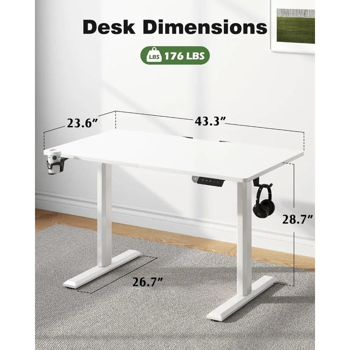 Height Adjustable Electric Standing Desk 55 Inch Home Office Table with Headphone Hook and Cup Holder, 55", Black