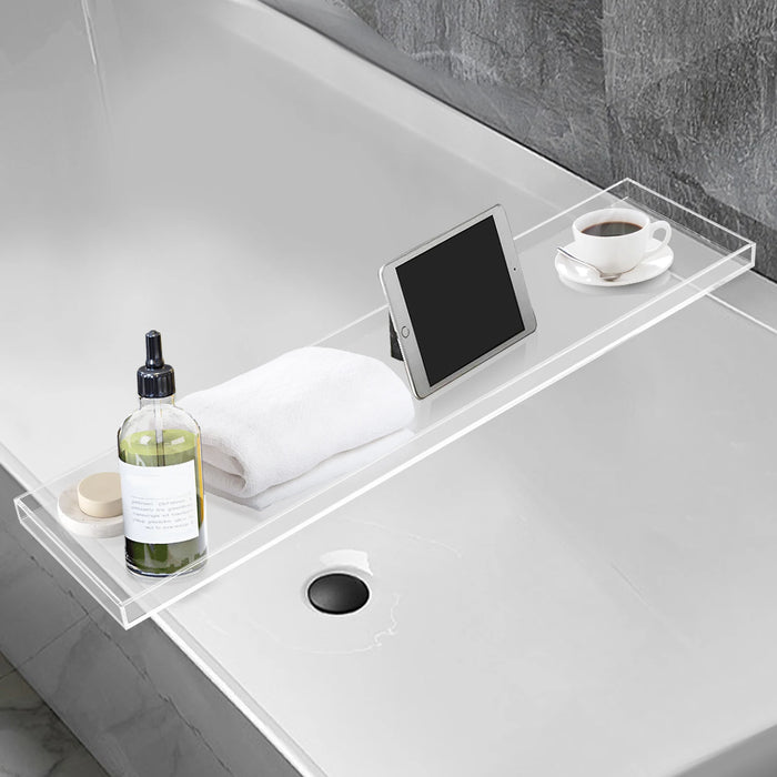 Bathtub Tray Caddy Acrylic Bath Tray Wine Glass Book Holder Bath Tub Table Caddy for Home Bathrooms Organizer Shelf