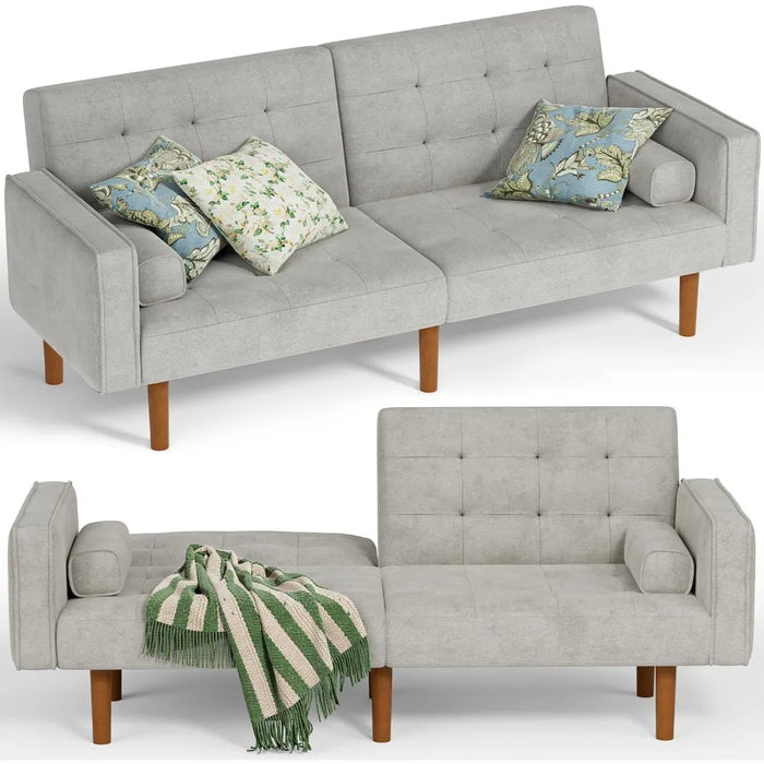 Futon Sofa Bed Convertible Sectional Sleeper Couch, Splitback Loveseat with Tapered Legs, 74", Small Lounge for Living Room