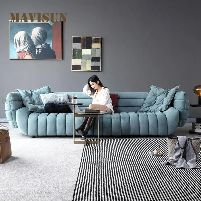Modern Light Luxury Blue Matte Technology Cloth Sofa Living Room Villa High-end Italian Minimalist Designer Creative Curved Sofa
