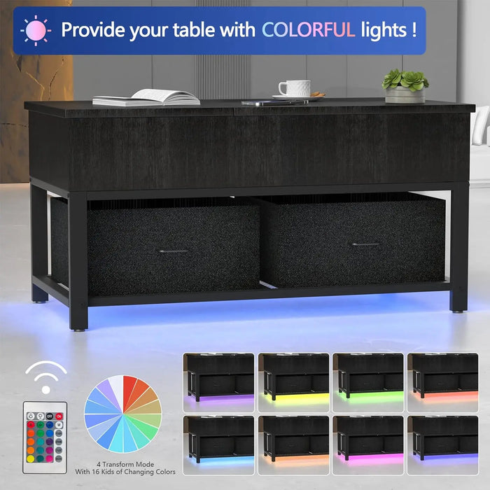 Hasipu Lift Top Coffee Table with Storage for Living Room LED Furniture 39.4",Modern Square Center Tables with USB Charging