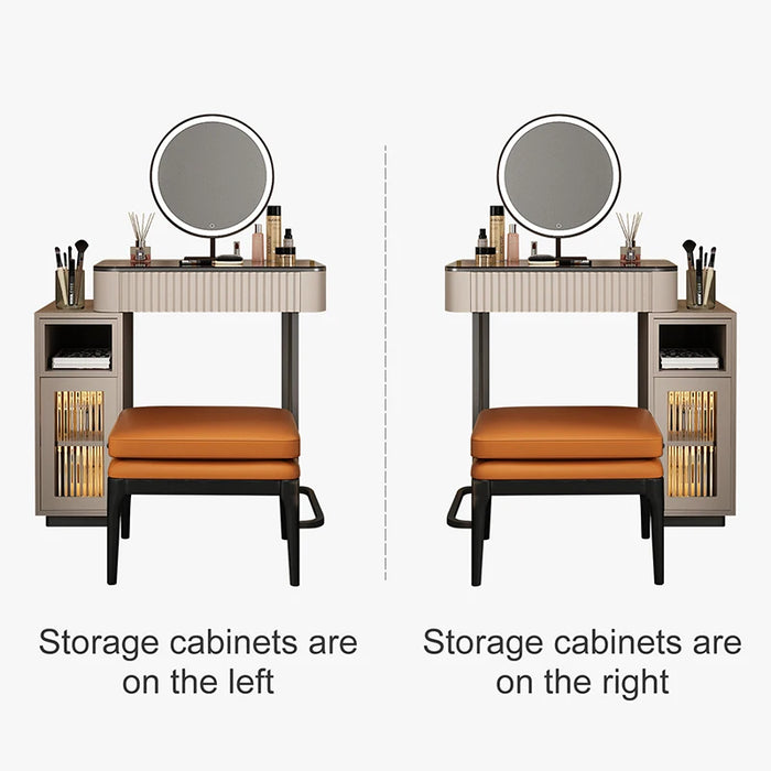 Storage dresser makeup stool set, a large capacity storage drawer, a high storage cabinet, removable LED makeup mirror