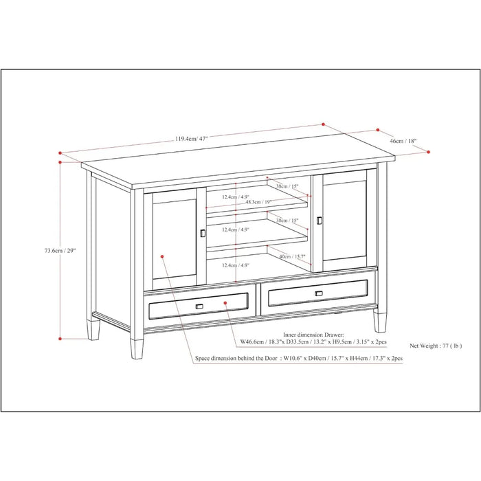 Warm Shaker SOLID WOOD 47 Inch Wide Transitional TV Media Stand in Black For TVs Up to 52 Inches Furniture Wall Tv Cabinet
