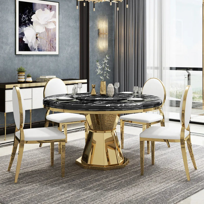 Marble table post-modern simple big round table with turntable light luxury combination