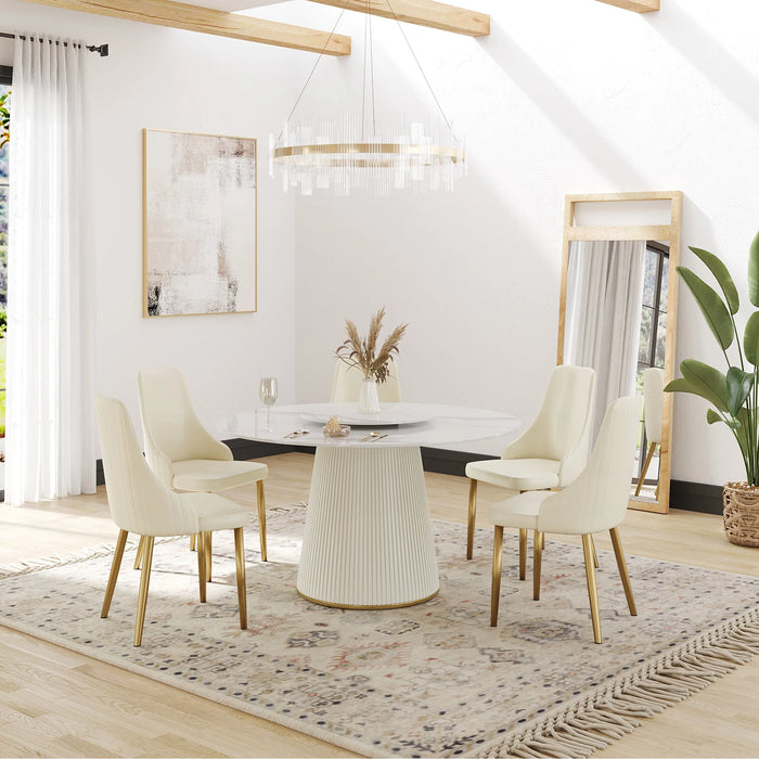 Modern 53" Round Dining Table Sintered Stone Tabletop & Golden Stainless Steel Pedestal