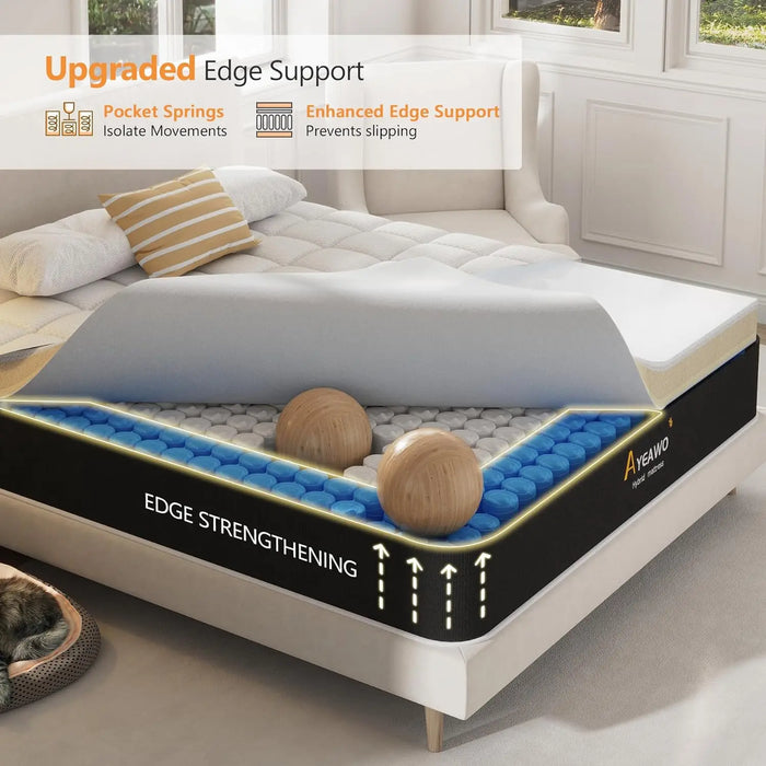 Ayeawo King Size Mattress,   Pocket Springs, Pressure Relief and Motion Isolation, Upgraded Strong Edge Support, Firm