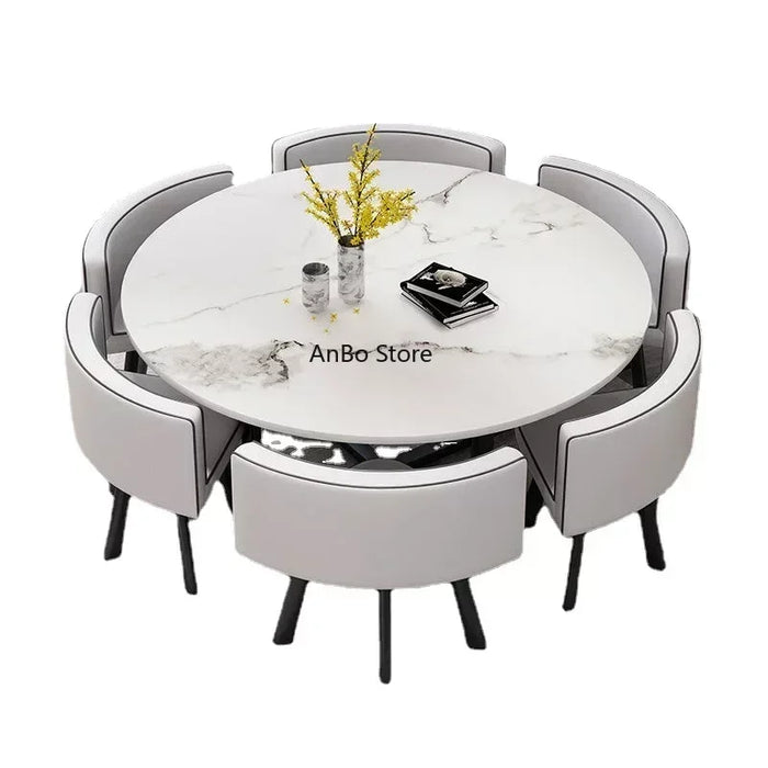 Commercial Store Negotiation Reception Home 6 People Round Simple Dining Table And Chair Combination Multifunction Furniture HY