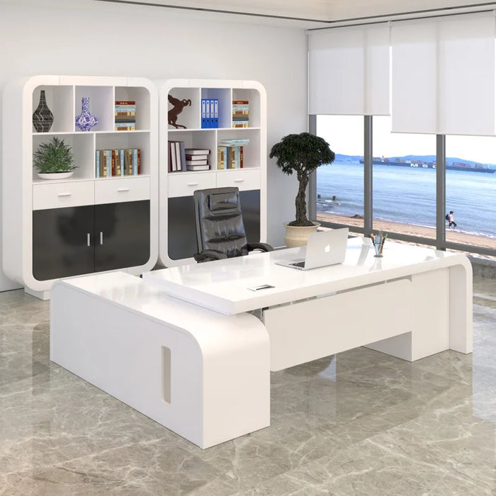 Simple, modern, stylish and painted white creative luxury desk and chair.