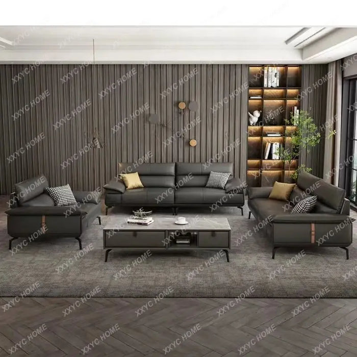 Leather Sofa First Layer Cowhide Modern Living Room Nordic Light Luxury Straight Row Leather Sofa