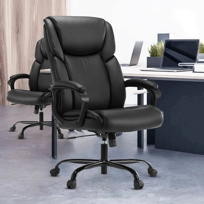 Executive Office Chair - Ergonomic Home Computer Desk Chair for Heavy People with Wheel, Lumbar Support, PU Leather, Adjustabl