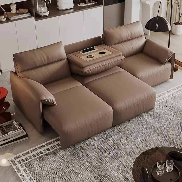 First-class multi-functional electric leather sofa bed straight row zero wall living room clamshell telescopic combination