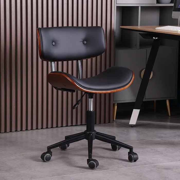 PU Leather Computer Chair Home Office Chair Lift Swivel Armless Study Comfortable Simple Backrest Seat Bedroom Dormitory Chair