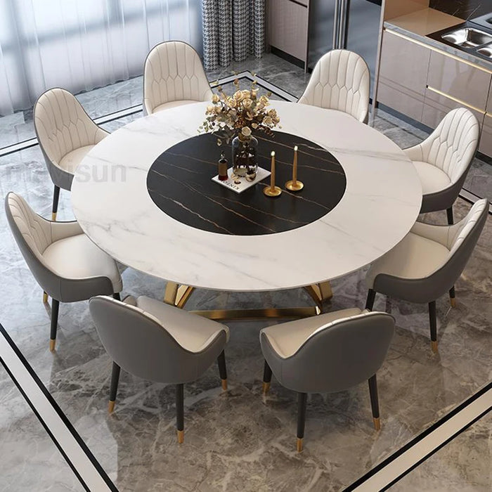 Light Luxury Gold Dining Table Round Turntable 1.2/1.5m Dining Table Set 8 Chairs Minimalist Esstische Home Furniture GPF50YH