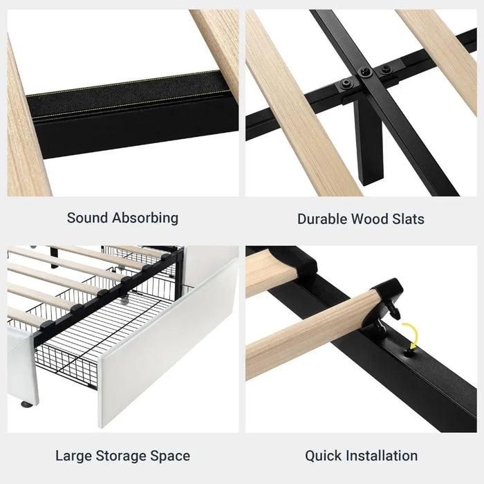 Bed FrameUpholstered Full-size Platform Bed Frame With 4 Storage Drawers And Headboard With Mattress Base Supported By Wooden Sl