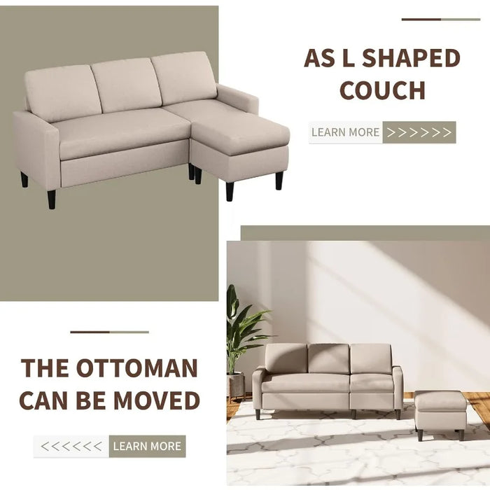 Sectional L Shaped Sofa Couch,Small 3 Seater Sofa with Breathable Fabric,Convertible Sofa with Reversible Chaise for Living Room