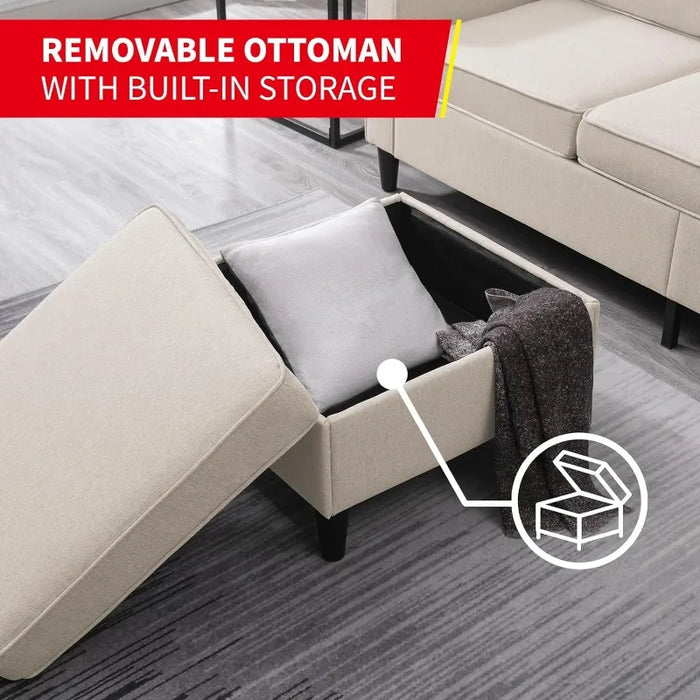Modular Sectional Sofa Couch for Living Room, Convertible Sofa with Storage Ottoman, Modern Linen Fabric L-Shaped Couch